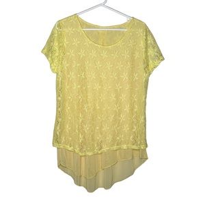 Women’s Lagenlook Floral Print Lace Sheer Short Sleeve Tunic Top Large